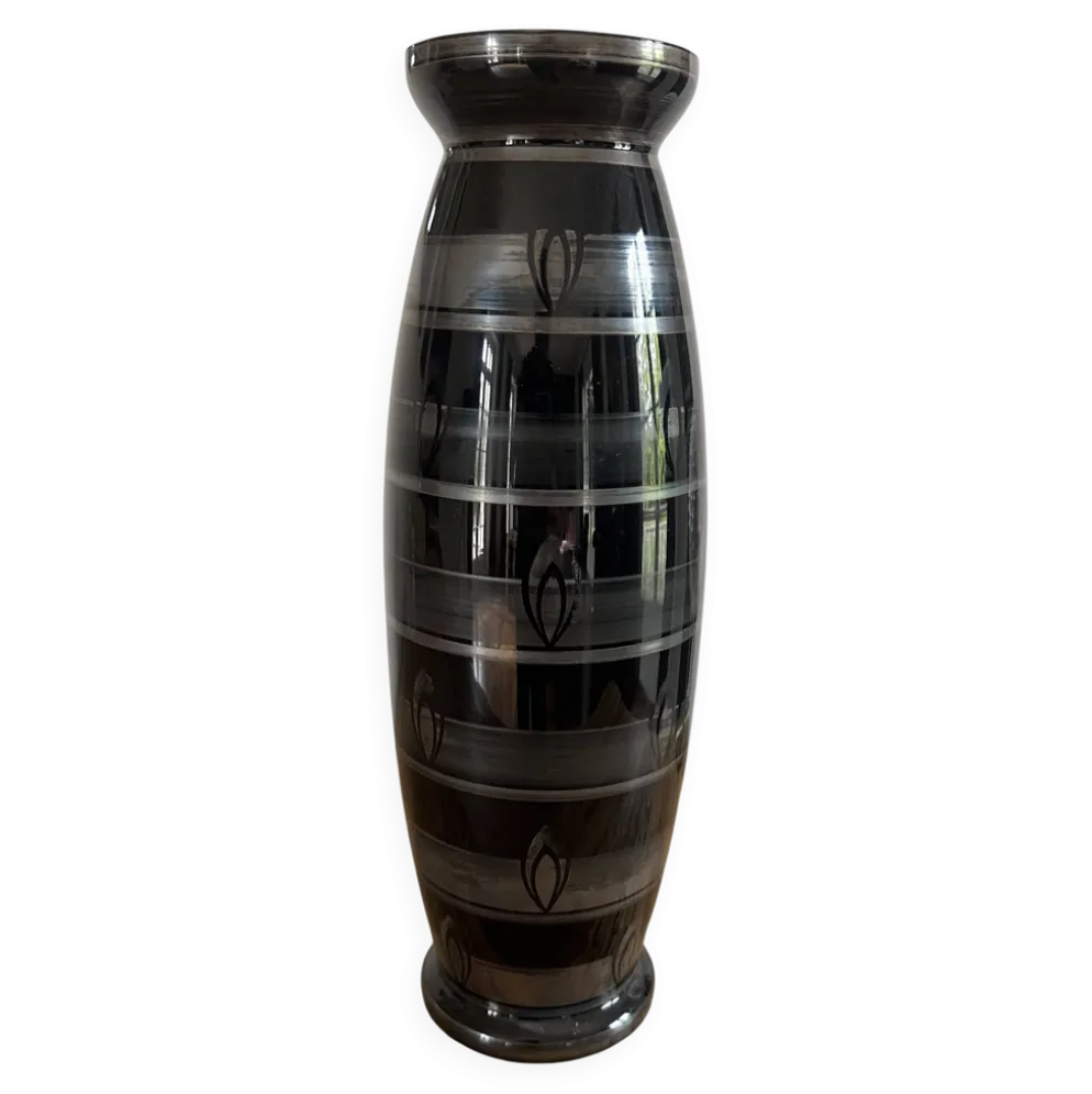 Vase art déco en verre noir et argent signé hem années 30