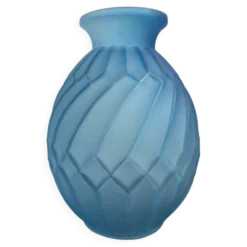 Vase Art Déco verre bleu dépoli