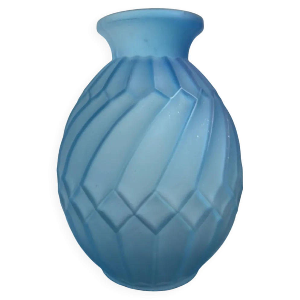 Vase Art Déco verre bleu dépoli
