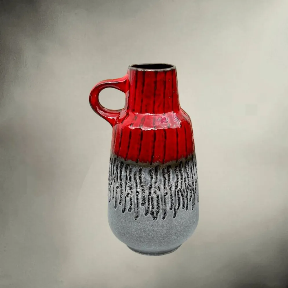 Vase Carstens Tönnieshof 1532-34 en céramique fat lava rouge et gris – années 60