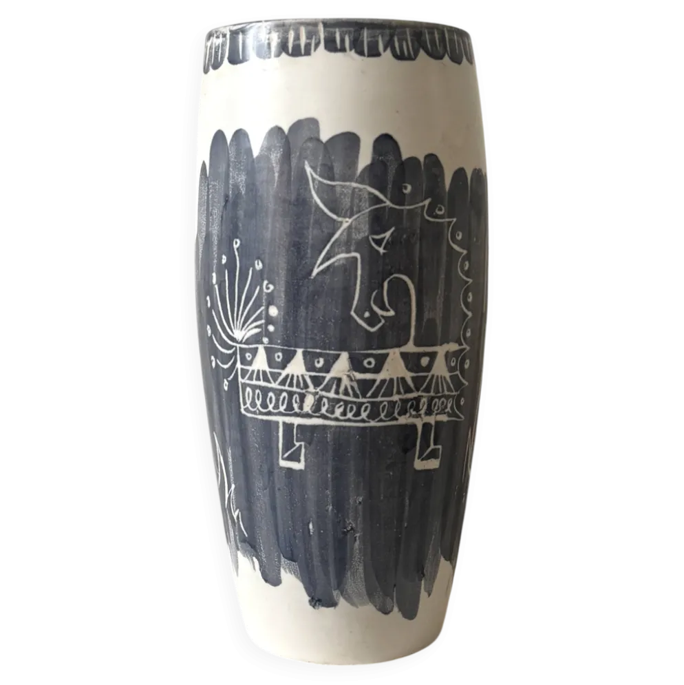 Vase dans le goût de Picasso, Atelier Cerenne à décor taureau stylisé, Vallauris 1950