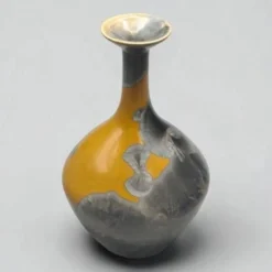 Vase en céramique vintage en français signé glaçage cristallin 19 cm