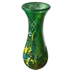 Vase en verre art moderne vintage vert Budveszel Gyula Hongrie années 1990