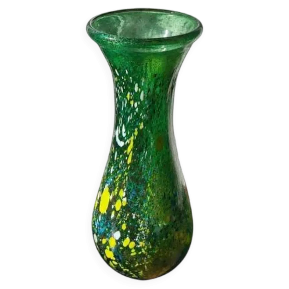 Vase en verre art moderne vintage vert Budveszel Gyula Hongrie années 1990