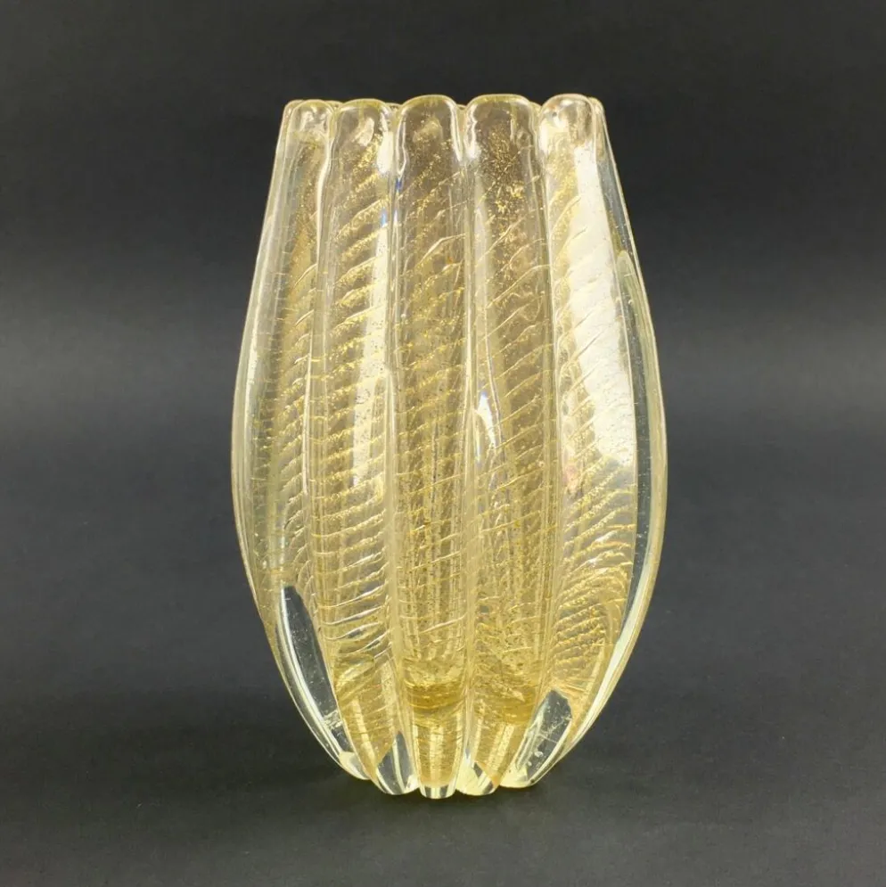 Vase en verre de Murano Cordonato D'Oro de Barovier & Toso, Italie, années 1950/1960.