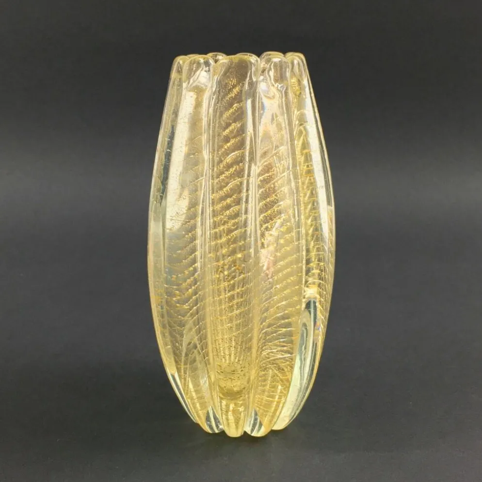 Vase en verre de Murano Cordonato D'Oro de Barovier & Toso, Italie, années 1950/1960.