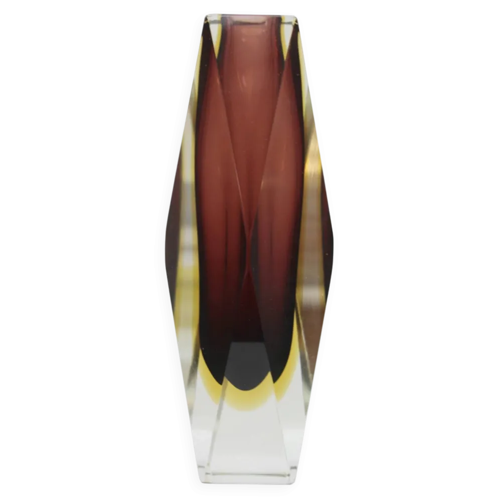 Vase en verre de Murano marron et jaune de style mid-century moderne 1960