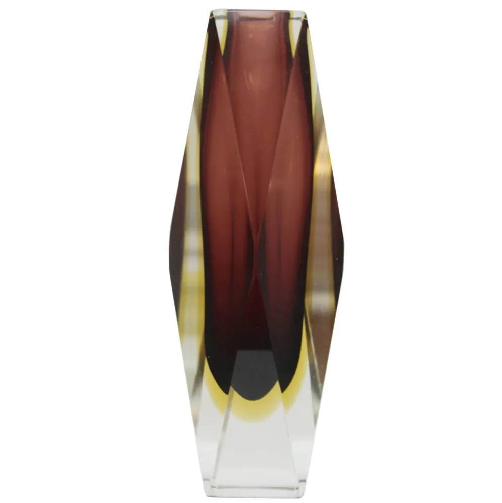 Vase en verre de Murano marron et jaune de style mid-century moderne 1960