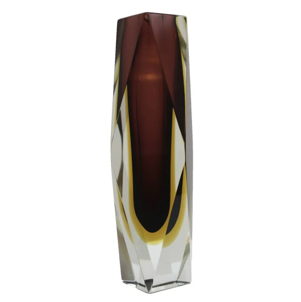 Vase en verre de Murano marron et jaune de style mid-century moderne 1960