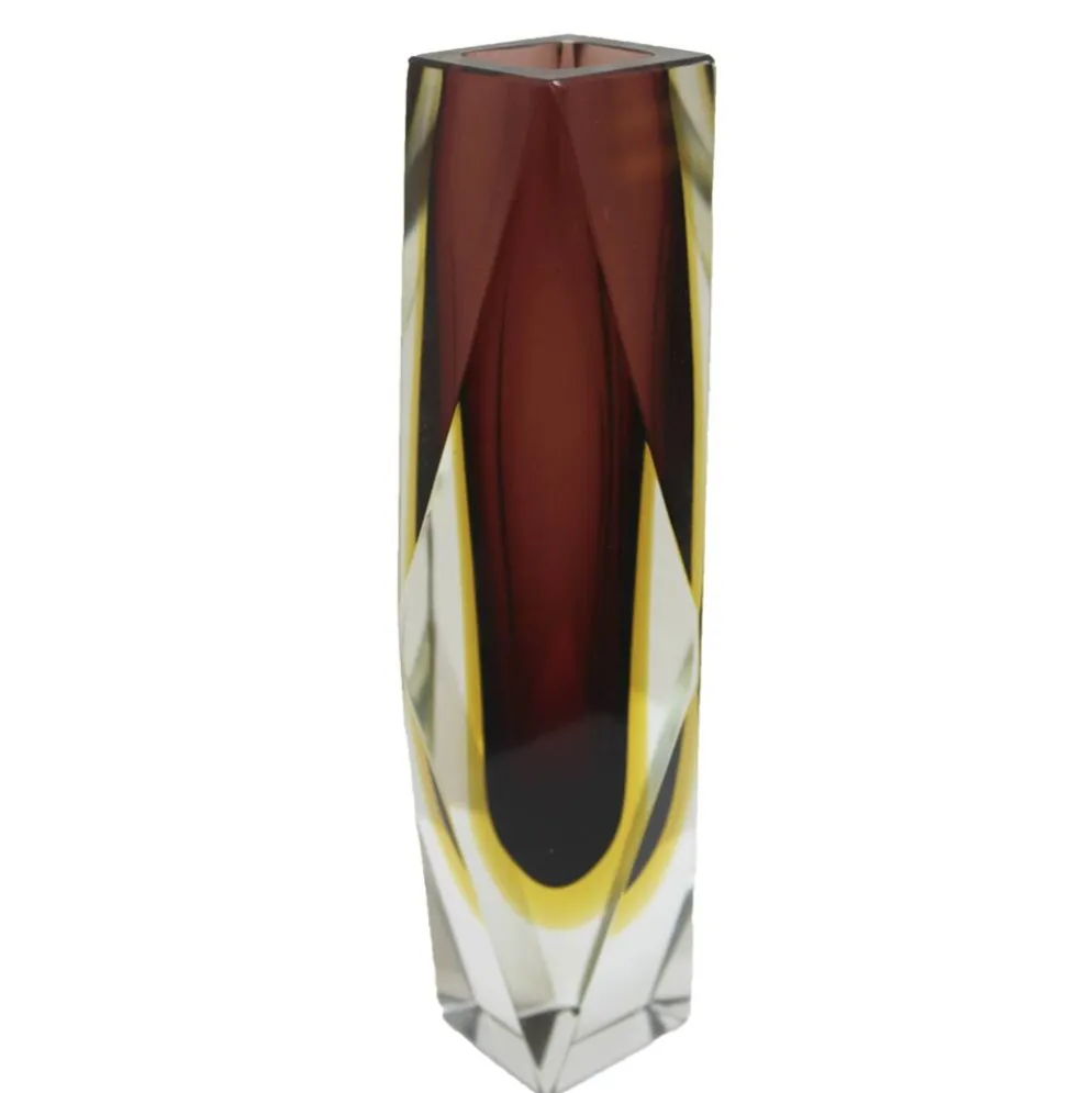 Vase en verre de Murano marron et jaune de style mid-century moderne 1960