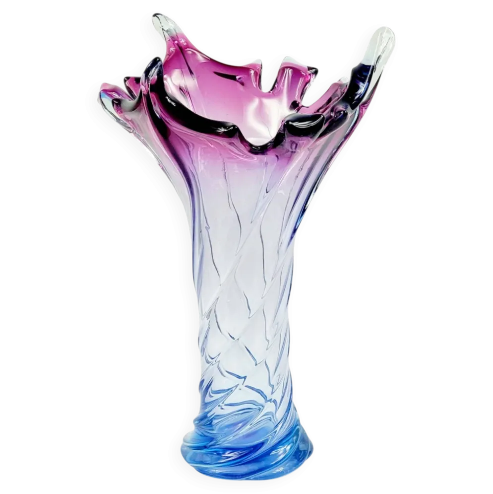 Vase en verre de Murano tordu XL de style mid-century de Fratelli Toso, Italie, années 1960.