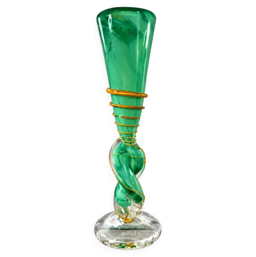 Vase en verre soufflé Guy Untrauer, signé et daté 1990