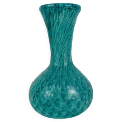 Vase en verre soufflé vert/bleu vintage