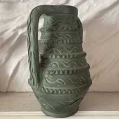 Vase espagnol années 60-70 , céramique vert-de-gris olive , 31 cm