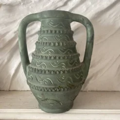 Vase espagnol années 60-70 , céramique vert-de-gris olive , 31 cm
