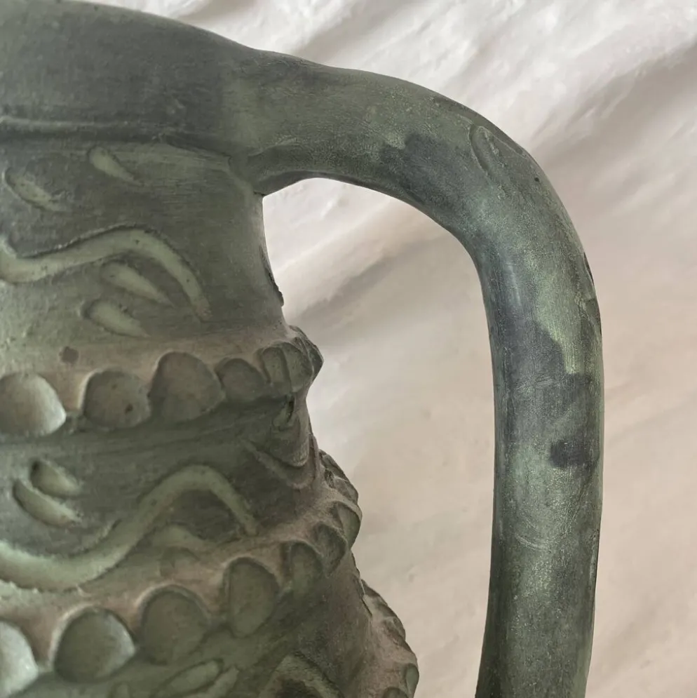 Vase espagnol années 60-70 , céramique vert-de-gris olive , 31 cm