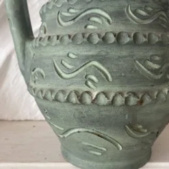 Vase espagnol années 60-70 , céramique vert-de-gris olive , 31 cm
