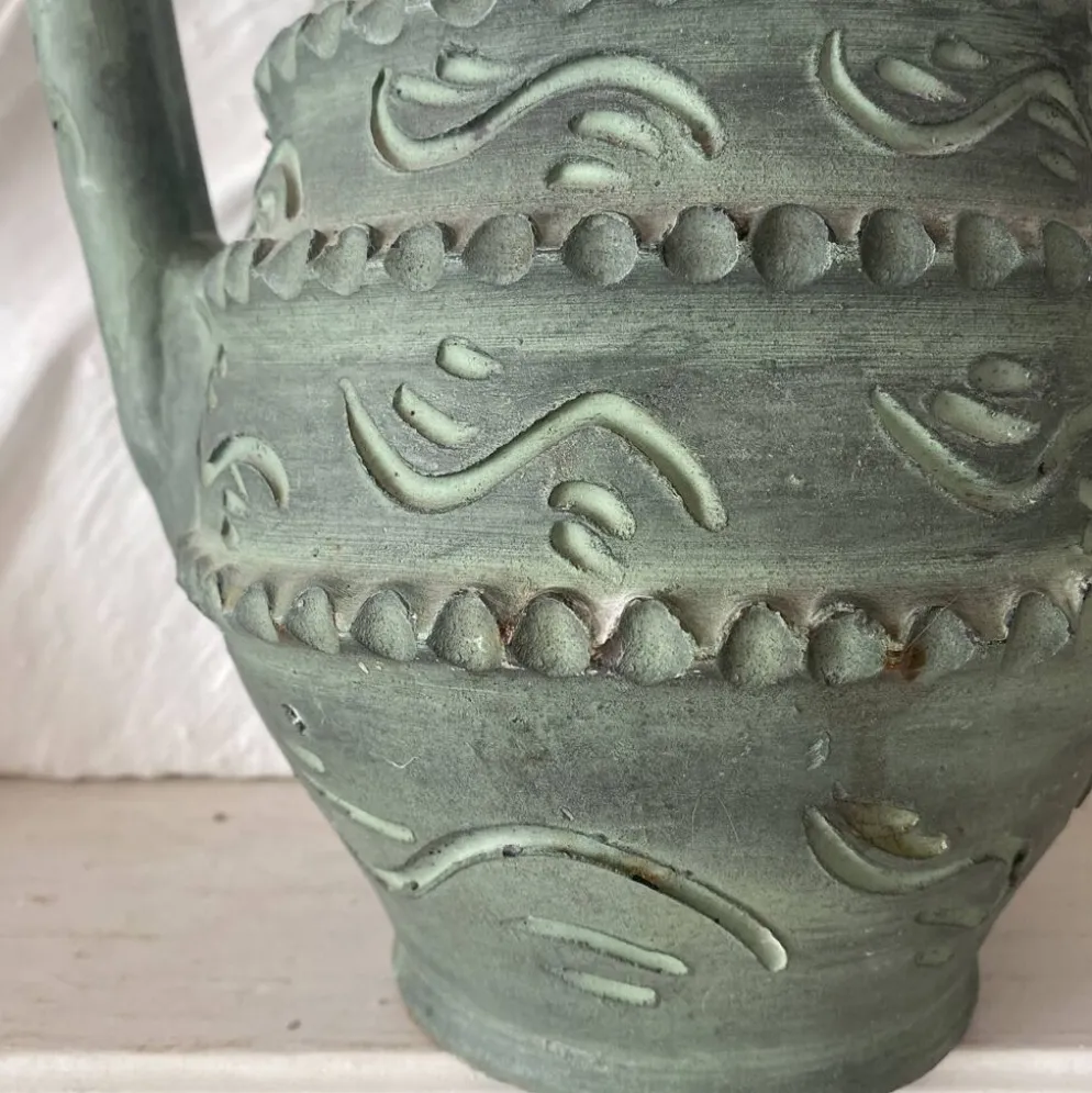 Vase espagnol années 60-70 , céramique vert-de-gris olive , 31 cm