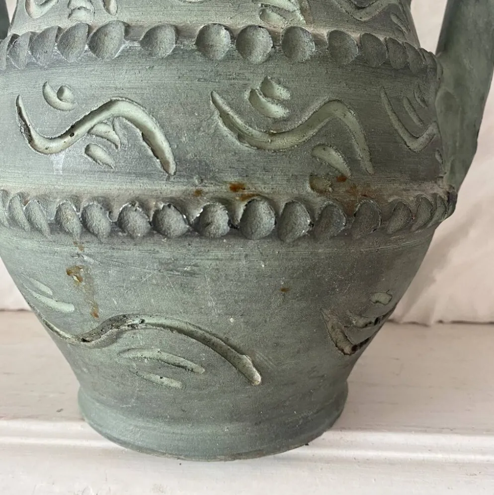 Vase espagnol années 60-70 , céramique vert-de-gris olive , 31 cm