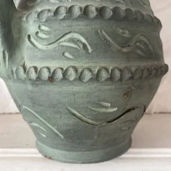 Vase espagnol années 60-70 , céramique vert-de-gris olive , 31 cm
