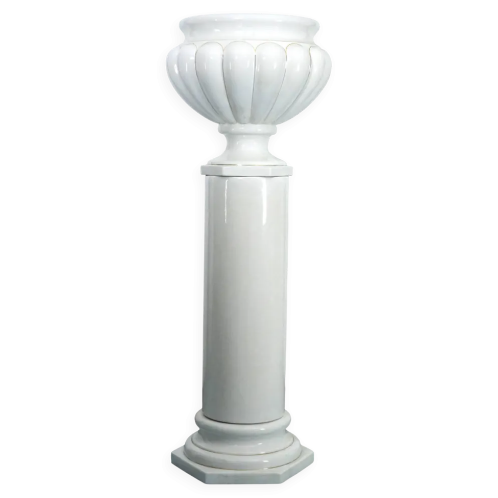 Vase et colonne surdimensionnés en céramique blanche de Tommaso Barbi, Italie 1970