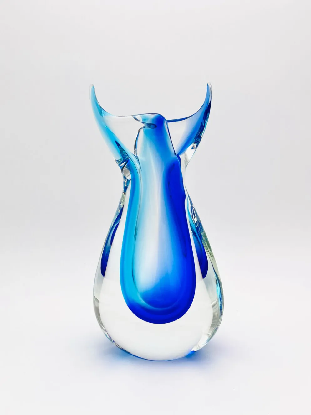 Vase Murano Luigi Onesto Oball Sommerso Bleu 26.5cm 2.13kg Signé