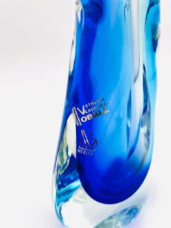 Vase Murano Luigi Onesto Oball Sommerso Bleu 26.5cm 2.13kg Signé
