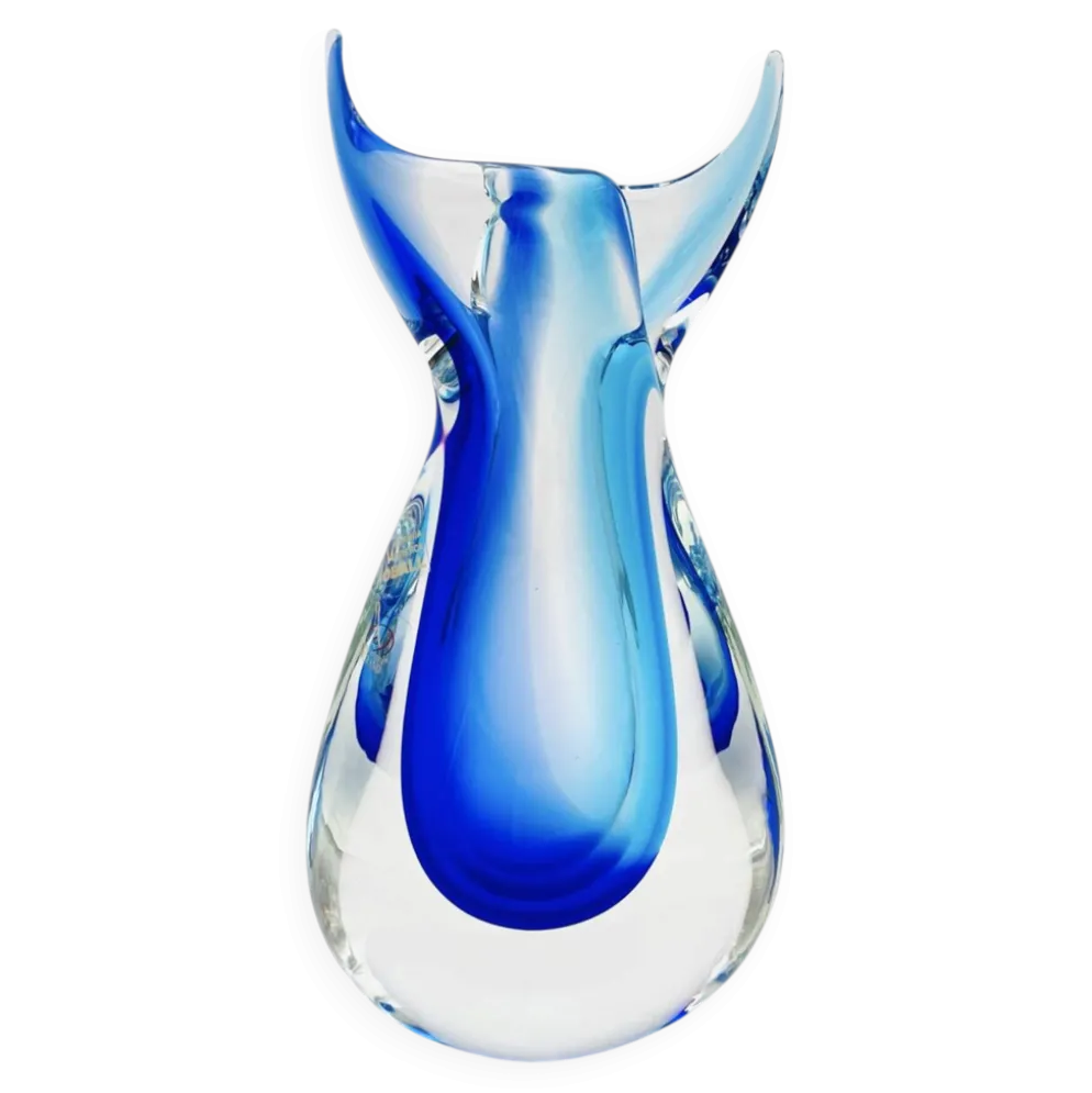 Vase Murano Luigi Onesto Oball Sommerso Bleu 26.5cm 2.13kg Signé
