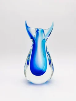 Vase Murano Luigi Onesto Oball Sommerso Bleu 26.5cm 2.13kg Signé