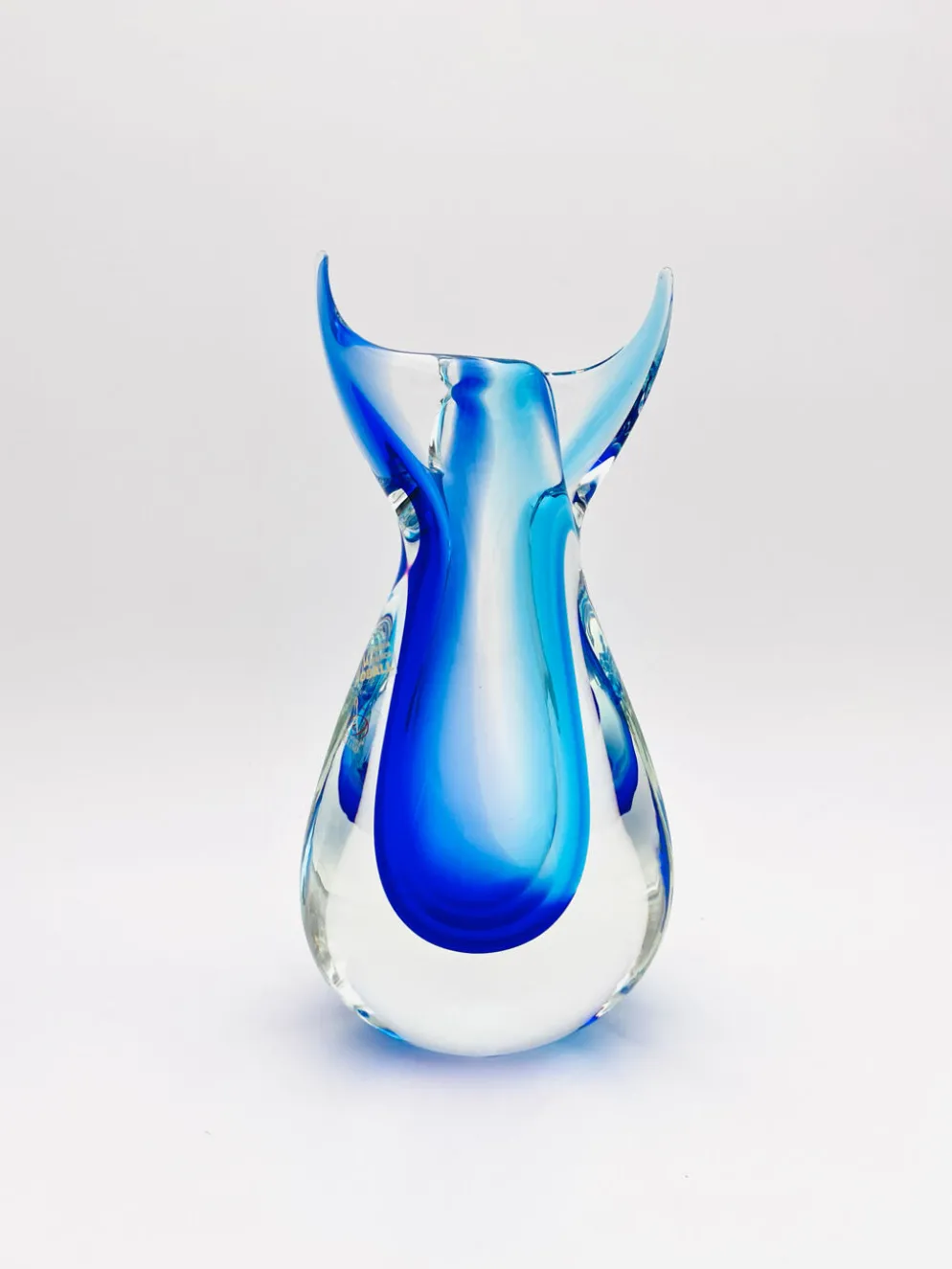 Vase Murano Luigi Onesto Oball Sommerso Bleu 26.5cm 2.13kg Signé