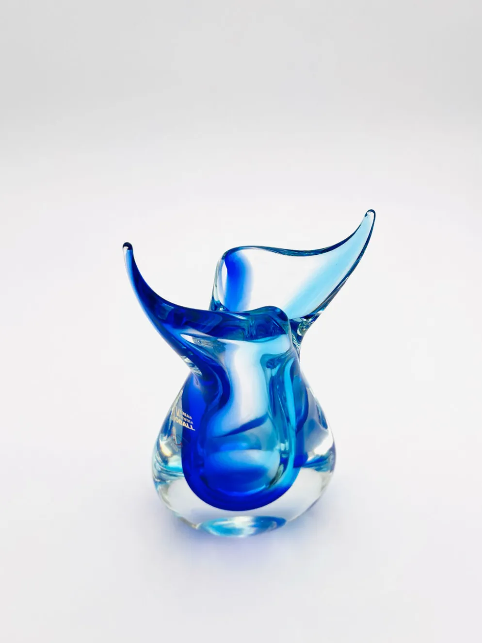 Vase Murano Luigi Onesto Oball Sommerso Bleu 26.5cm 2.13kg Signé