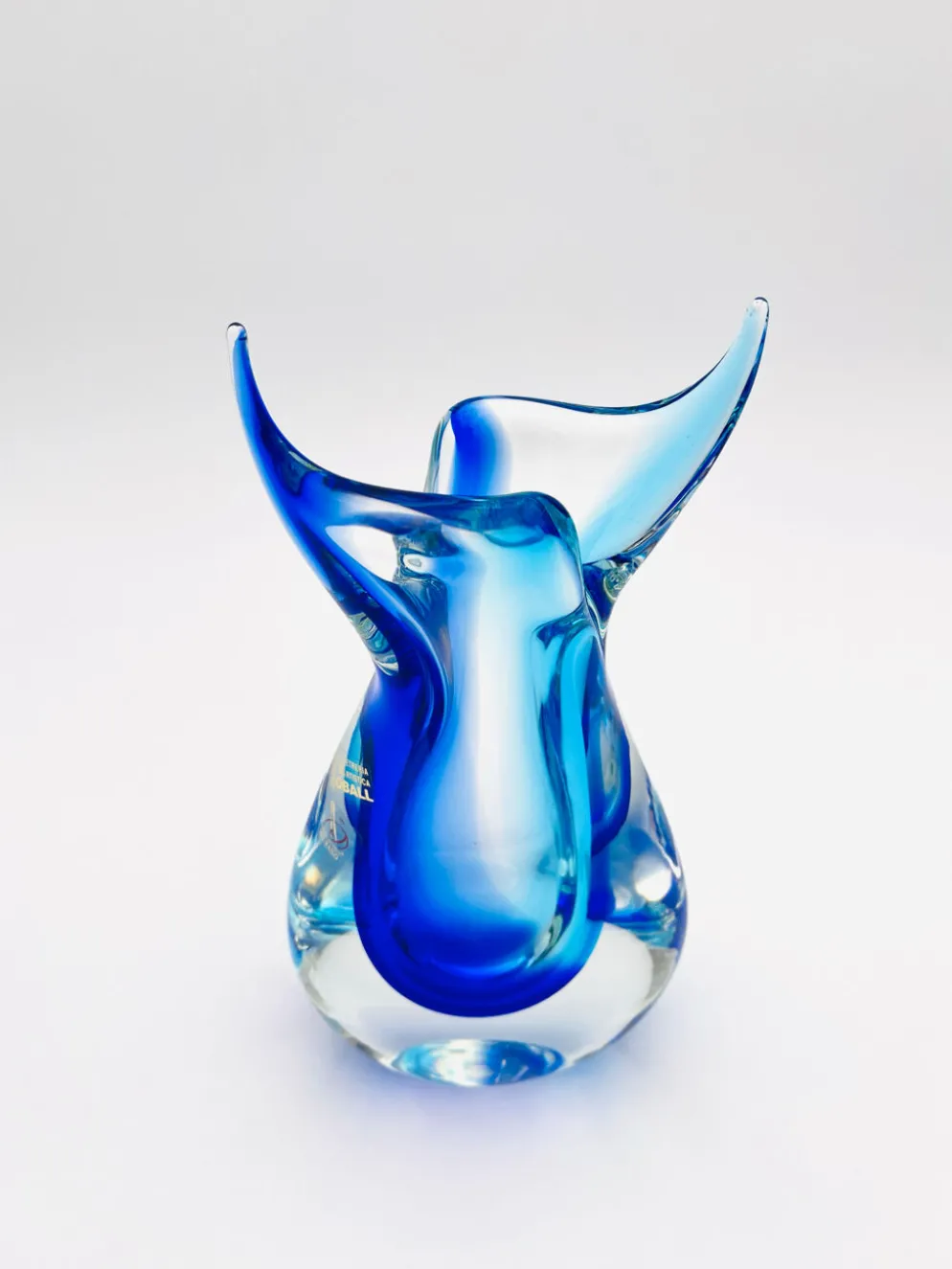 Vase Murano Luigi Onesto Oball Sommerso Bleu 26.5cm 2.13kg Signé