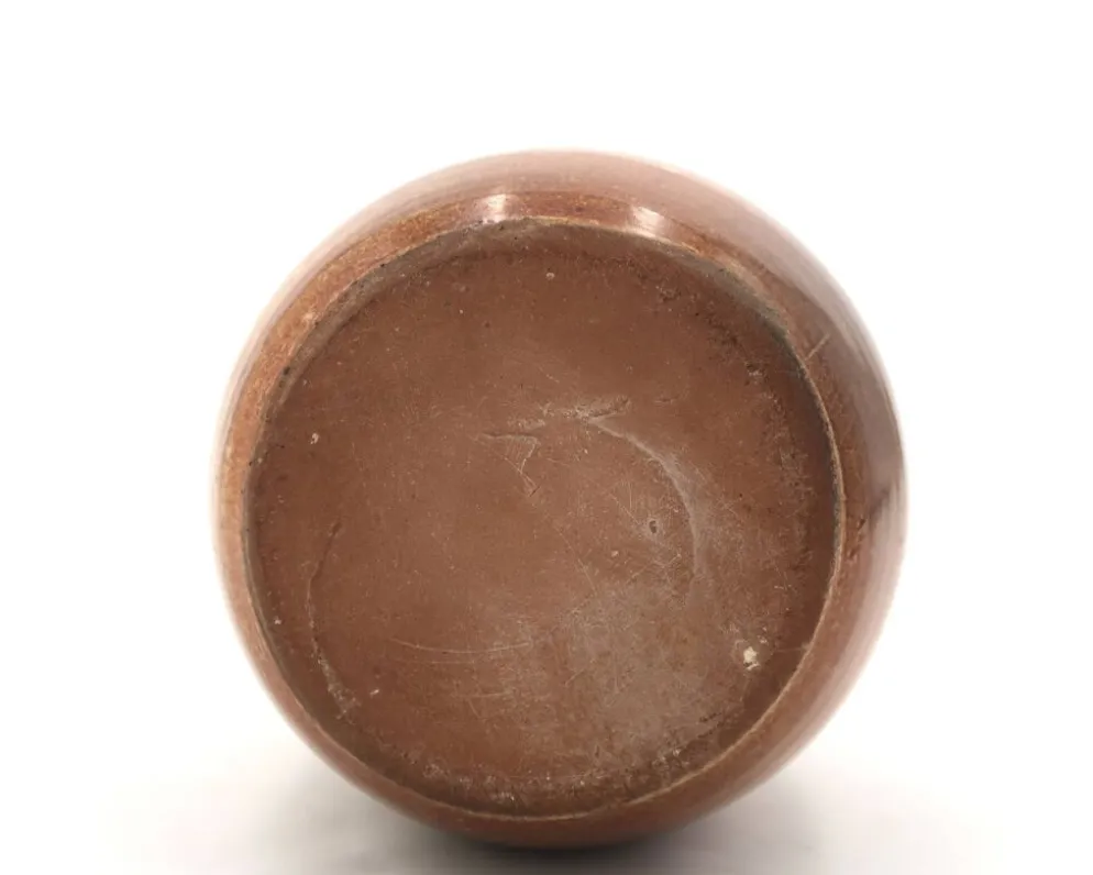 Vase ovoïde à petit col en céramique marron beige et coulures blanches
