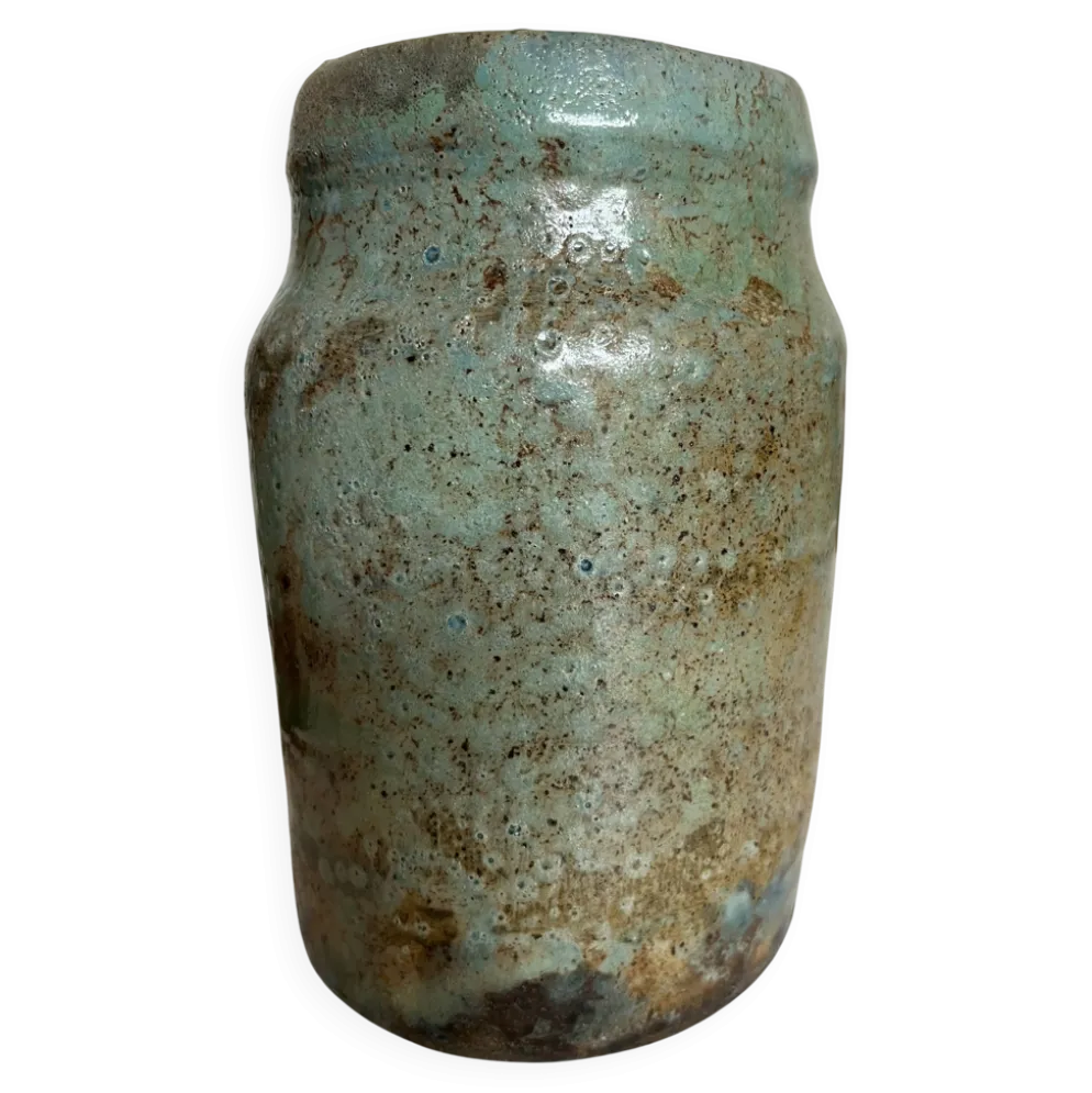 Vase pot de potier en terre turquoise et mordorée