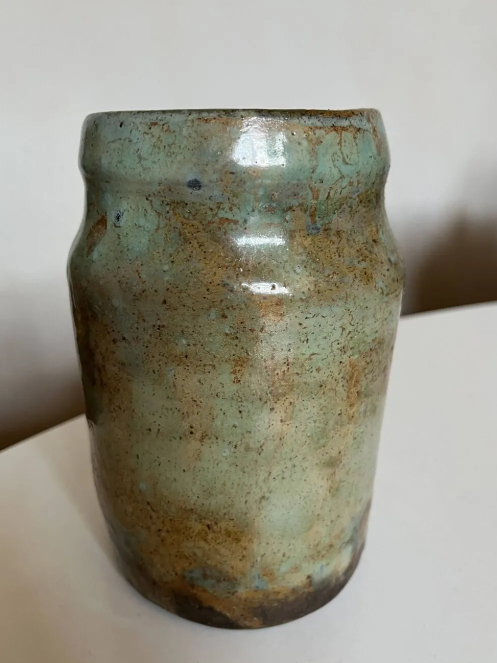 Vase pot de potier en terre turquoise et mordorée