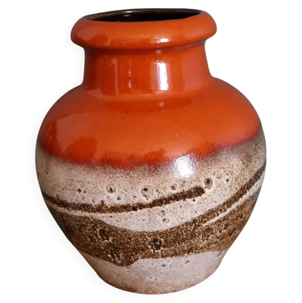 Vase Scheurich Keramik West Germany vermillon rouille chocolat et crème