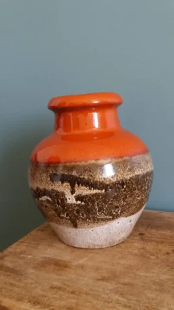 Vase Scheurich Keramik West Germany vermillon rouille chocolat et crème