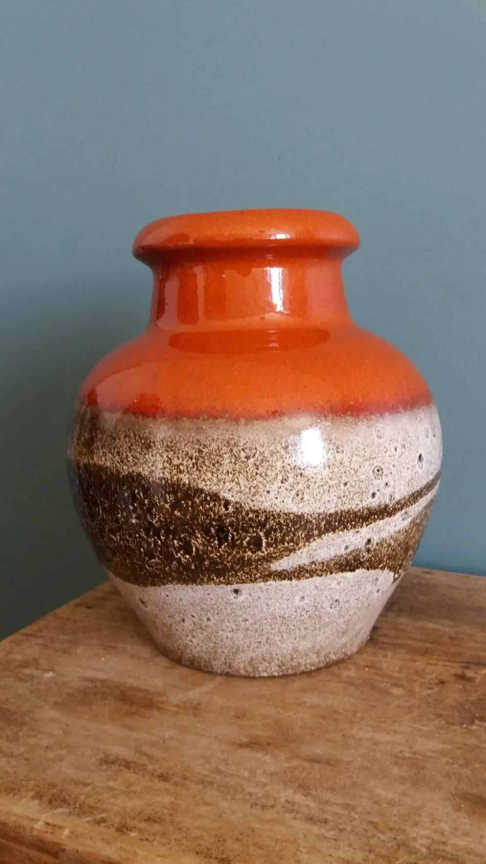 Vase Scheurich Keramik West Germany vermillon rouille chocolat et crème