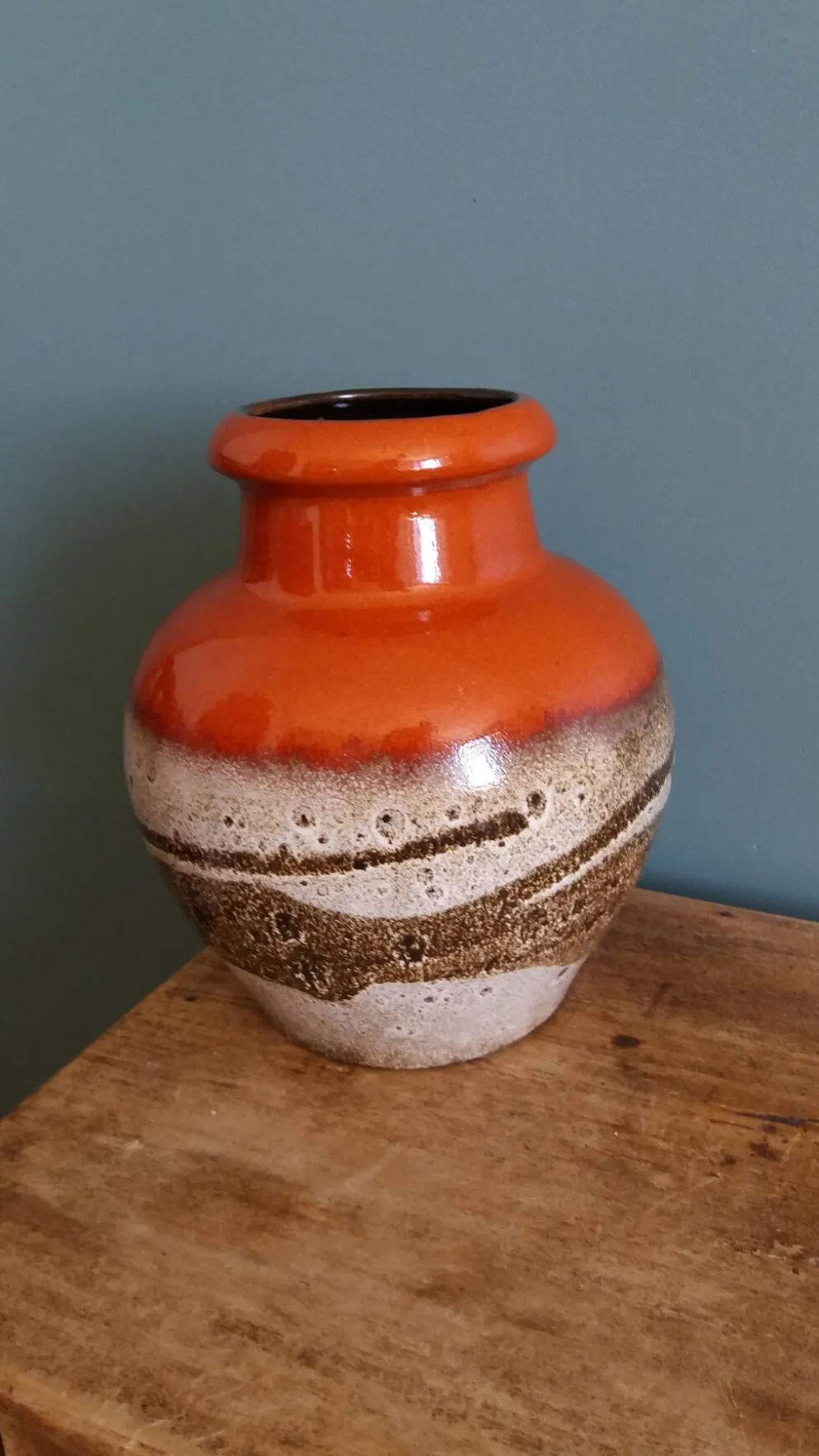 Vase Scheurich Keramik West Germany vermillon rouille chocolat et crème