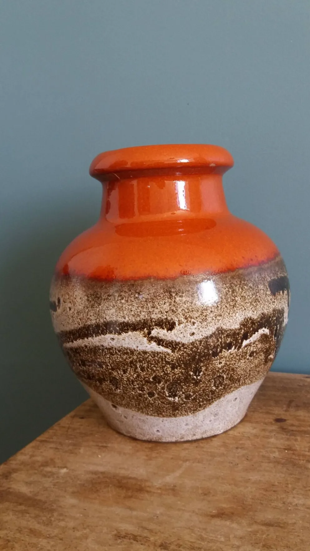 Vase Scheurich Keramik West Germany vermillon rouille chocolat et crème