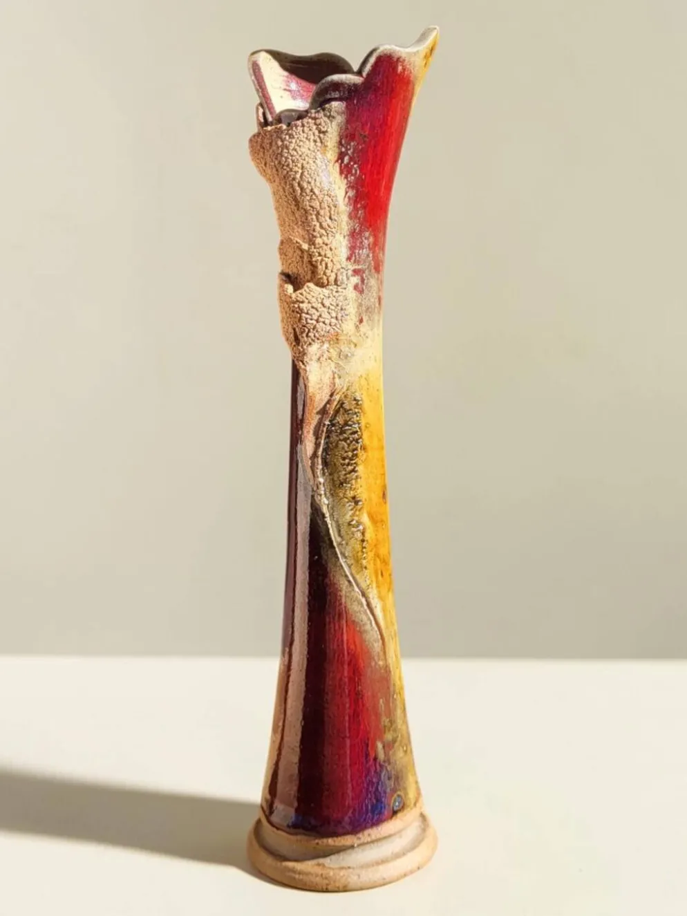 Vase soliflore en grès émaillé, signé Potelune, La Borne
