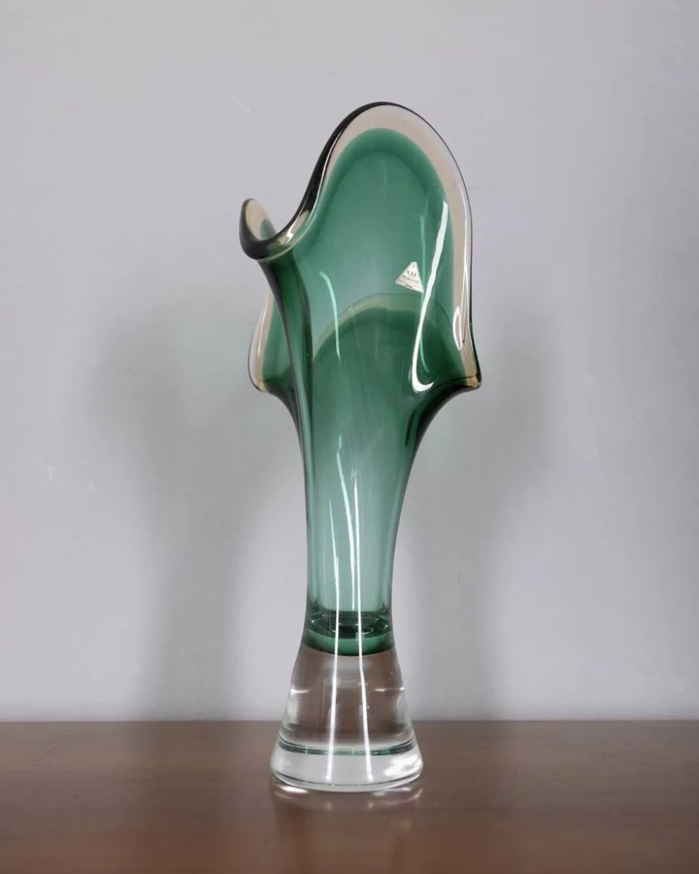 Vase Sommerso en verre de Murano vert par V.A.C. Cimarosti & Pinzan, années 1960