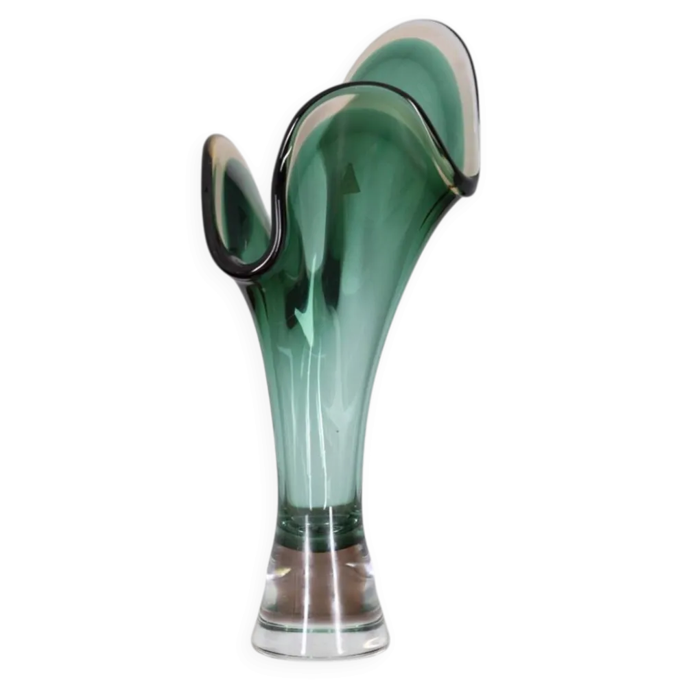 Vase Sommerso en verre de Murano vert par V.A.C. Cimarosti & Pinzan, années 1960