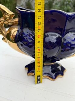Vase urne jardinière bleu cobalt plaqué or vintage Italie