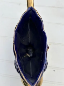 Vase urne jardinière bleu cobalt plaqué or vintage Italie
