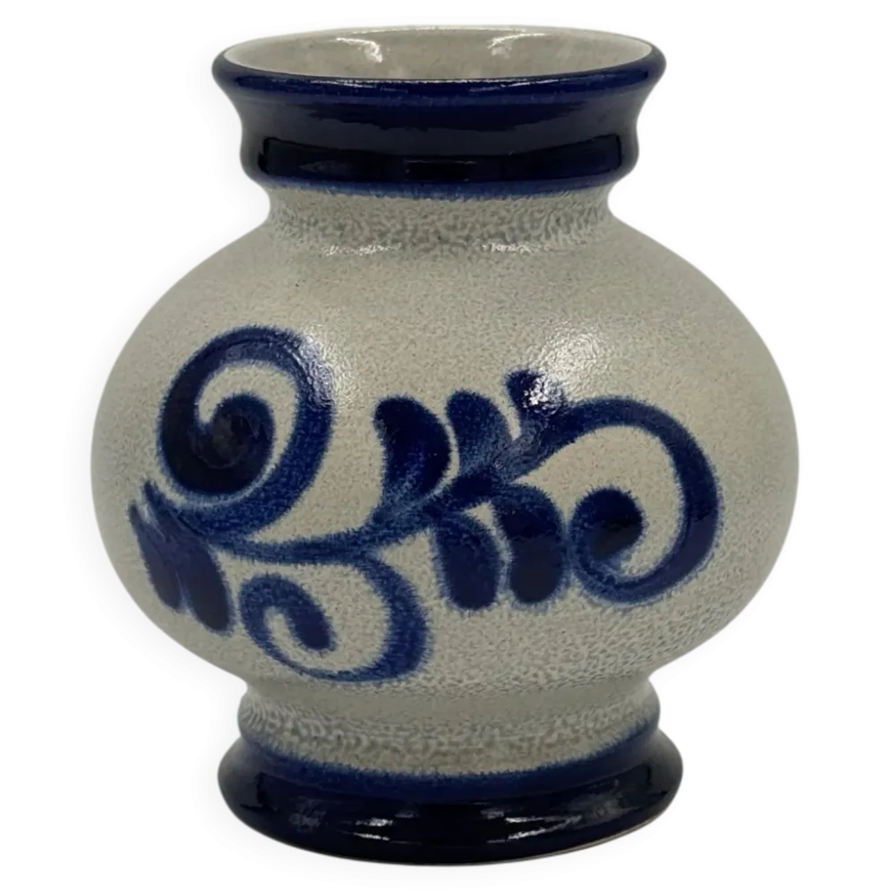 Vase vintage en grès style Westerwald, bleu cobalt