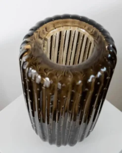 Vase vintage en verre de Murano des années 1990 par Paolo Crepax, grand vase en verre ambré lourd, design à bulles