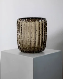 Vase vintage en verre de Murano des années 1990 par Paolo Crepax, grand verre ambré lourd avec motif bulles, décoration italienne sculpturale, idée cadeau intemporelle