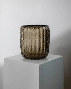 Vase vintage en verre de Murano des années 1990 par Paolo Crepax, grand verre ambré lourd avec motif bulles, décoration italienne sculpturale, idée cadeau intemporelle