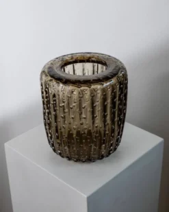 Vase vintage en verre de Murano des années 1990 par Paolo Crepax, grand verre ambré lourd avec motif bulles, décoration italienne sculpturale, idée cadeau intemporelle